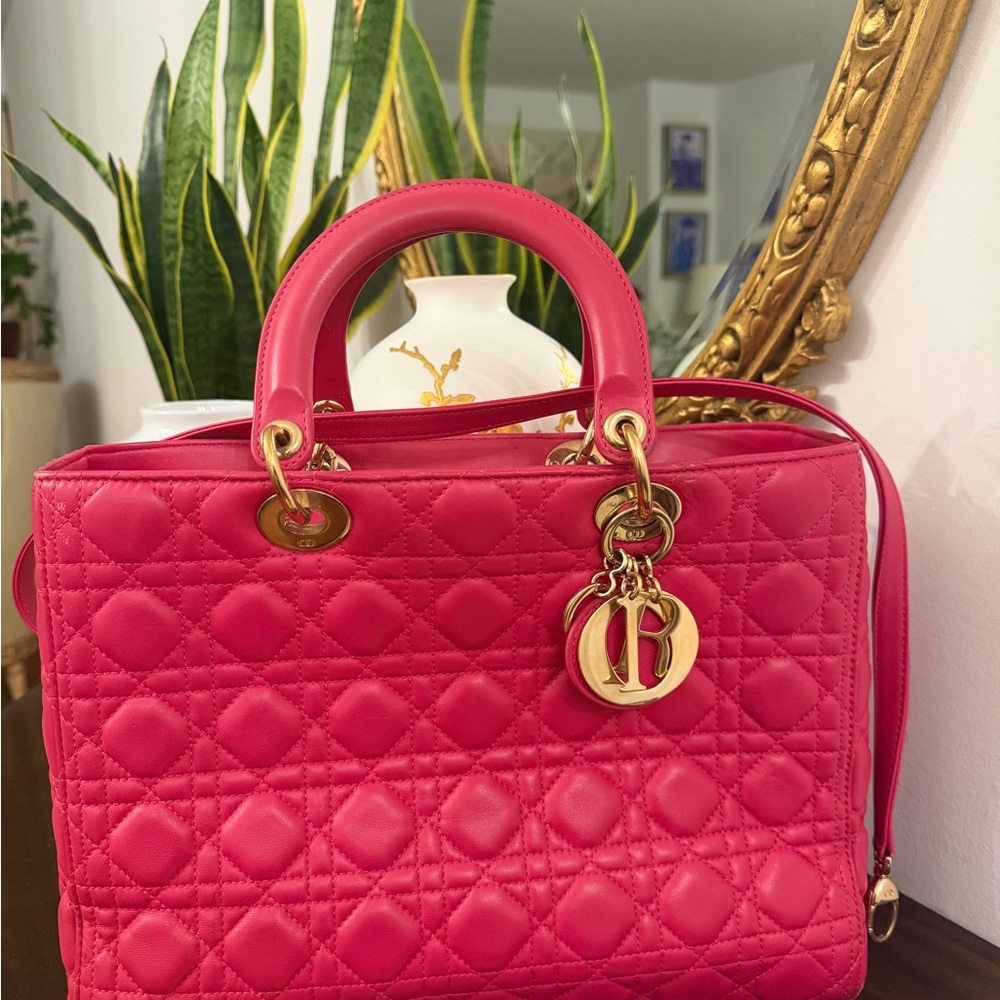 Christian Dior Lady Dior Fuchsia Quilted Satchel